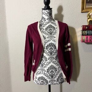 Forever 21 Burgundy and White Striped Cardigan